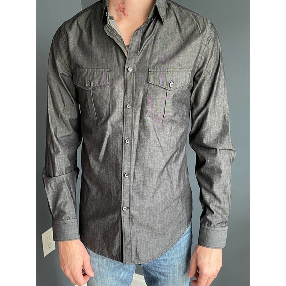 Men’s Dark gray Express Fitted button down shirt - Picture 1 of 5
